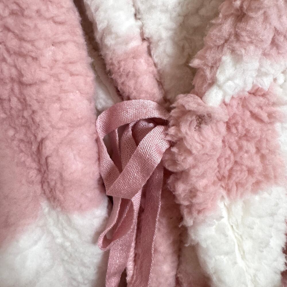 Sancturary Womens Shawl Collar Sherpa Robe Size L/XL Plush Checker Winter Pink - Picture 9 of 14